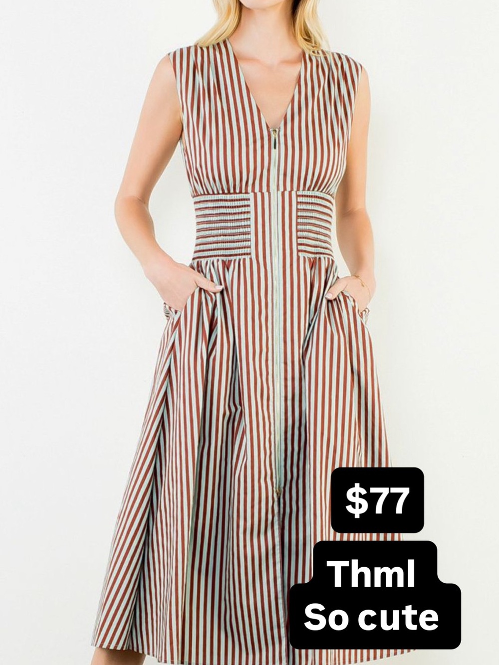 THML sleeveless Striped Midi Dress - Brown & White
